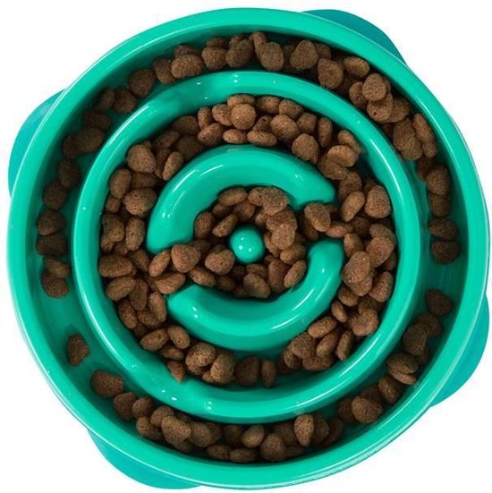 Outward Hound Fun Feeder - Anti Schrok Hondenvoerbak - 6 kleuren en 3 maten - door Dierenartsen aanbevolen Slow Bowl - Medium/Mini - Blauw