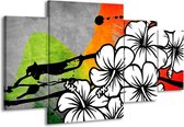 GroepArt - Schilderij -  Art - Wit, Oranje, Grijs - 160x90cm 4Luik - Schilderij Op Canvas - Foto Op Canvas