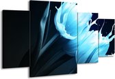 GroepArt - Schilderij -  Tulp - Blauw, Zwart - 160x90cm 4Luik - Schilderij Op Canvas - Foto Op Canvas