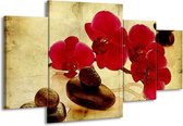 GroepArt - Schilderij -  Orchidee - Rood, Bruin, Geel - 160x90cm 4Luik - Schilderij Op Canvas - Foto Op Canvas