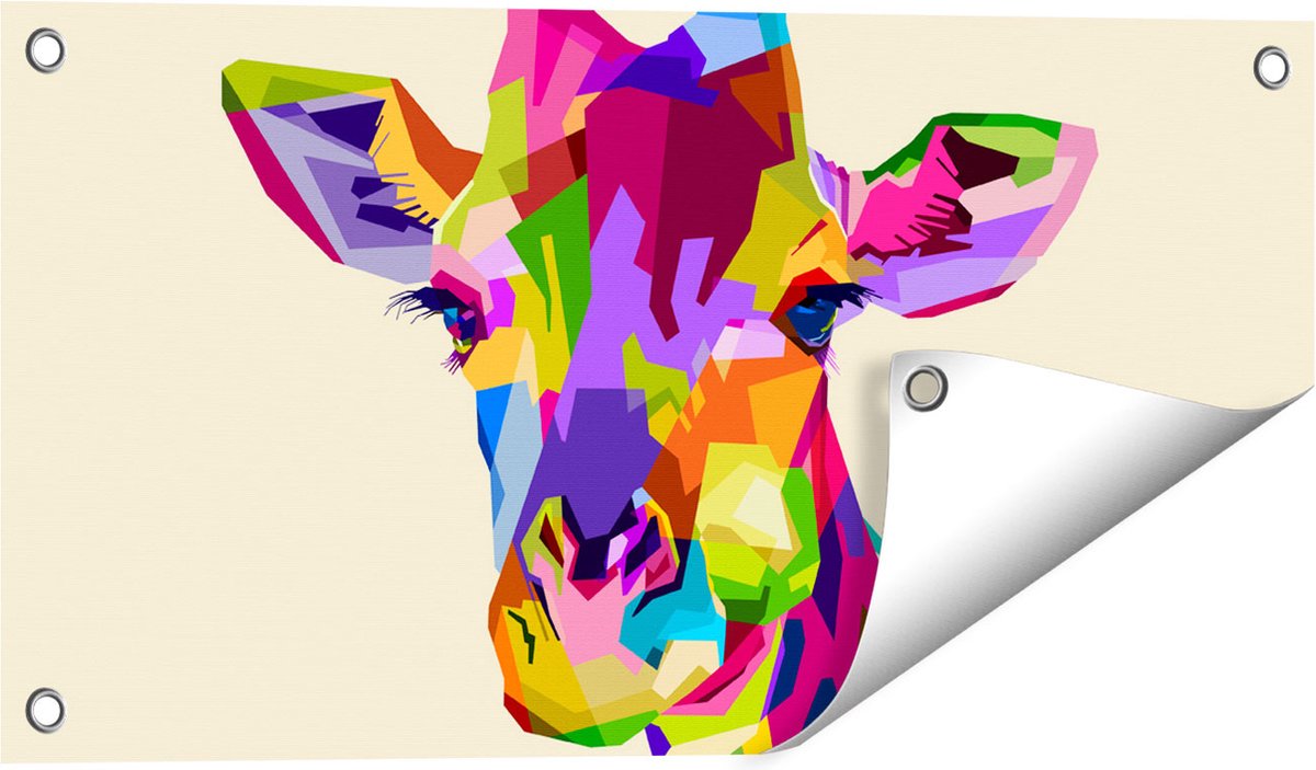 Gards Tuinposter Kleurrijke Giraffe - Abstract - 60x30 cm - Tuindoek - Tuindecoratie - Wanddecoratie buiten - Tuinschilderij Multikleur