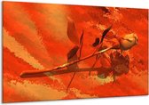 Glasschilderij Roos - Oranje, Rood, Geel - 120x70cm 1Luik - Foto Op Glas - Geen Acrylglas Schilderij - GroepArt 6000+ Glasschilderijen Art Collectie - Wanddecoratie - Woonkamer - Slaapkamer