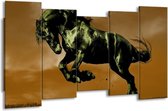 GroepArt - Canvas Schilderij - Paard - Bruin, Groen, Zwart - 150x80cm 5Luik- Groot Collectie Schilderijen Op Canvas En Wanddecoraties