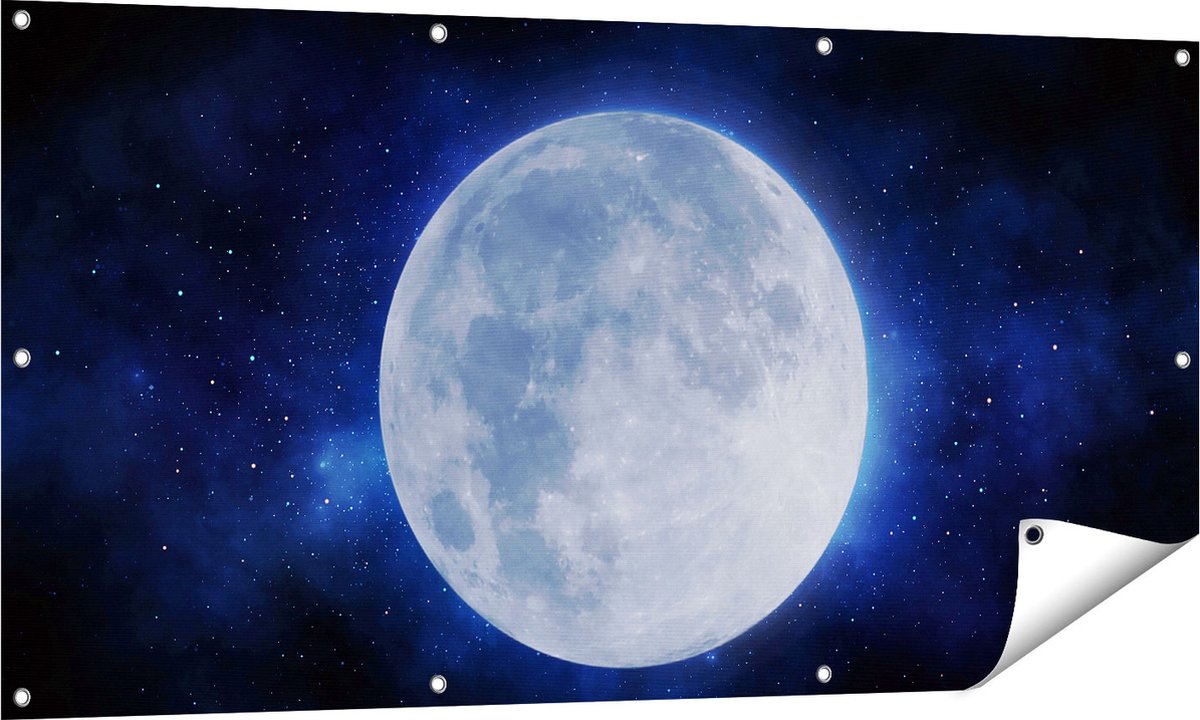 Gards Tuinposter Volle Maan in de Ruimte - 140x70 cm - Tuindoek - Tuindecoratie - Wanddecoratie buiten - Tuinschilderij Multikleur