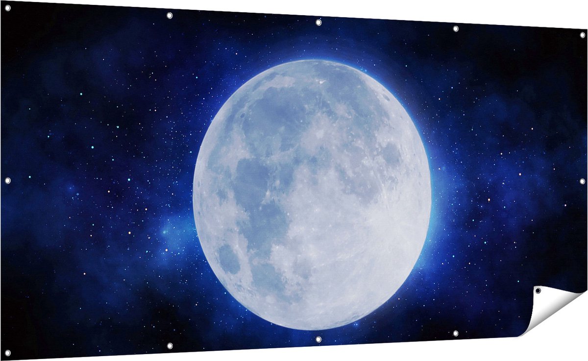 Gards Tuinposter Volle Maan in de Ruimte - 200x100 cm - Tuindoek - Tuindecoratie - Wanddecoratie buiten - Tuinschilderij Multikleur