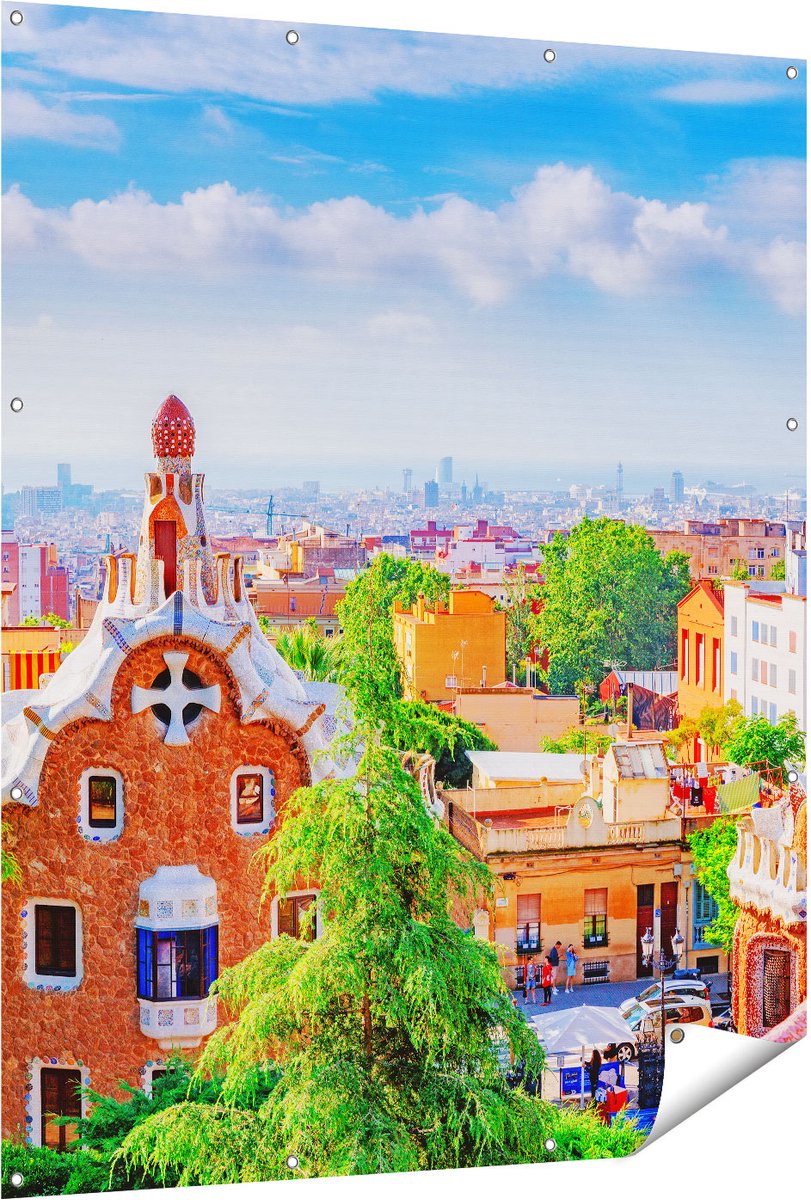 Gards Tuinposter Park G�ell in Barcelona - Kleurrijk - 120x150 cm - Tuindoek - Tuindecoratie - Wanddecoratie buiten - Tuinschilderij Multikleur