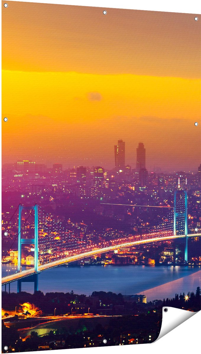 Gards Tuinposter Bosporusbrug in Istanbul bij Zonsondergang - 100x150 cm - Tuindoek - Tuindecoratie - Wanddecoratie buiten - Tuinschilderij Multikleur