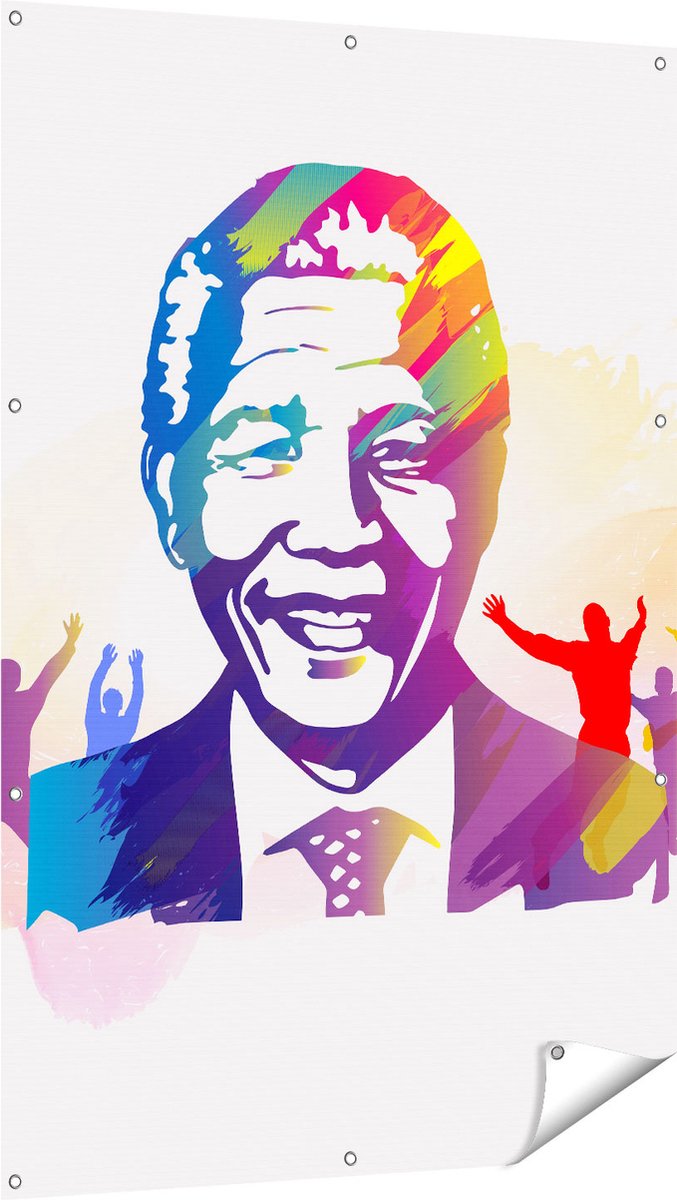 Gards Tuinposter Nelson Mandela - 100x150 cm - Tuindoek - Tuindecoratie - Wanddecoratie buiten - Tuinschilderij Multikleur