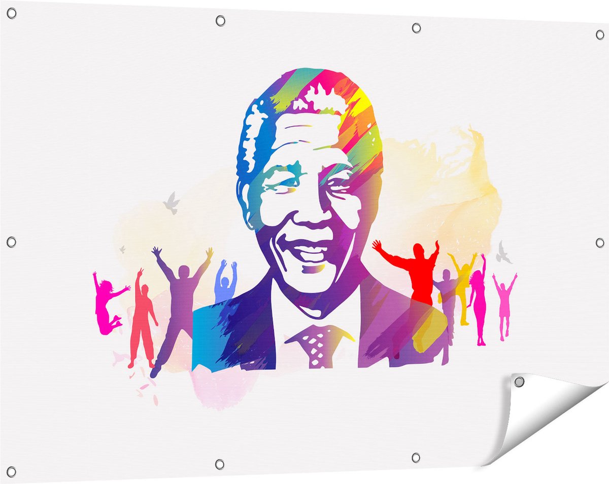 Gards Tuinposter Nelson Mandela - 120x80 cm - Tuindoek - Tuindecoratie - Wanddecoratie buiten - Tuinschilderij Multikleur