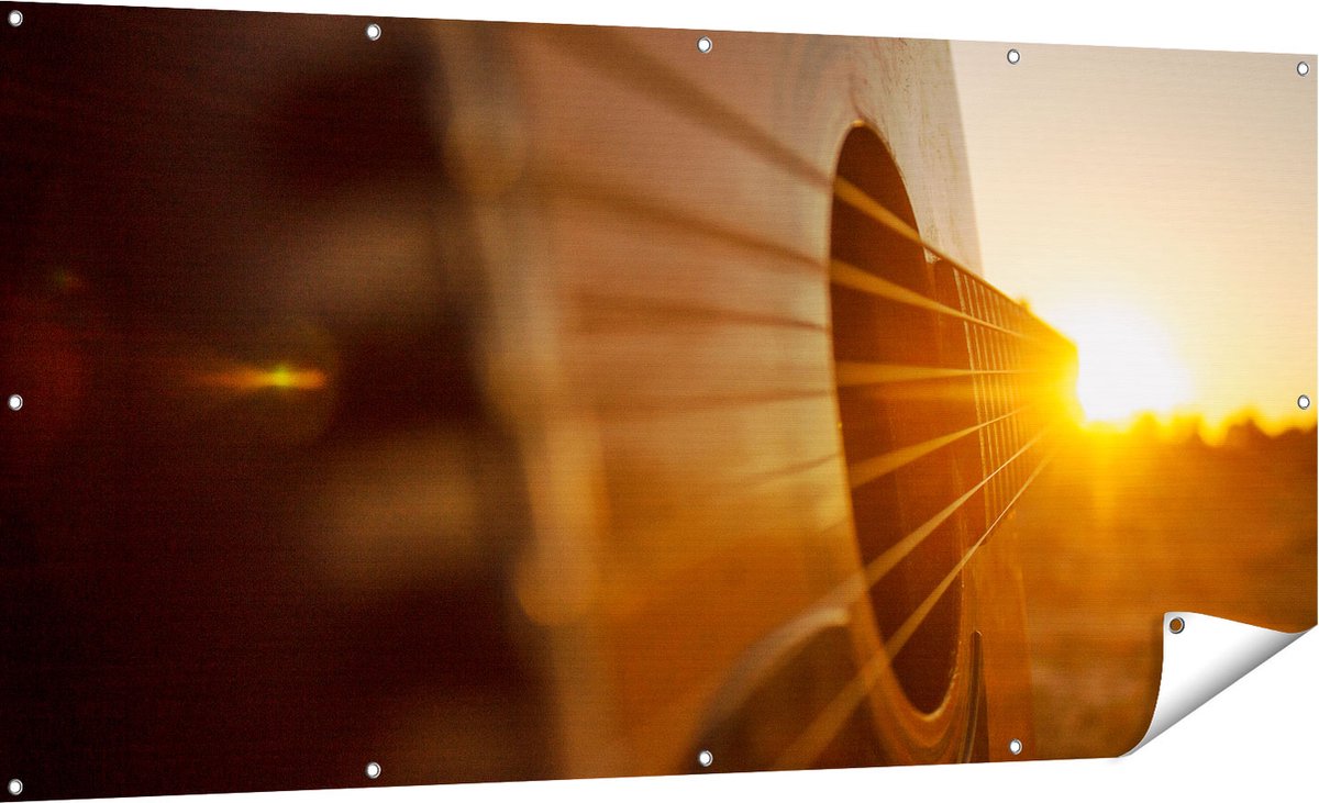 Gards Tuinposter Gitaar Spelen tijdens Zonsondergang - 180x90 cm - Tuindoek - Tuindecoratie - Wanddecoratie buiten - Tuinschilderij Multikleur