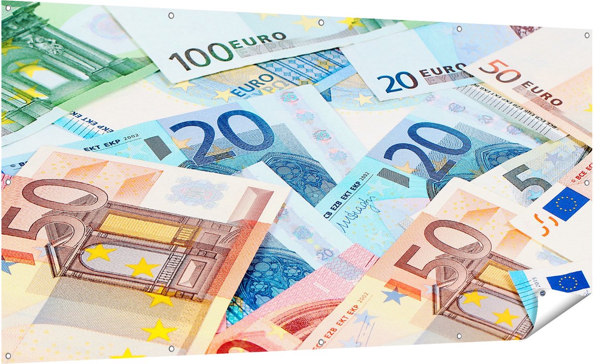 Gards Tuinposter Euro Geld Biljetten - Briefjes - 200x100 cm - Tuindoek - Tuindecoratie - Wanddecoratie buiten - Tuinschilderij Multikleur