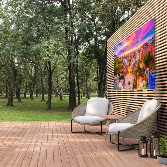 Gards Tuinposter Park G�ell Uitzicht op Barcelona - 200x100 cm - Tuindoek - Tuindecoratie - Wanddecoratie buiten - Tuinschilderij