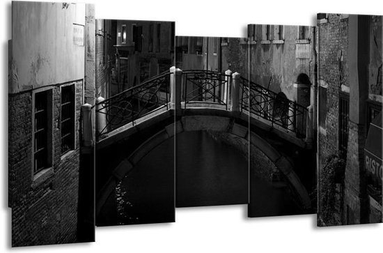 GroepArt - Canvas Schilderij - Brug - Grijs, Zwart, Wit - 150x80cm 5Luik- Groot Collectie Schilderijen Op Canvas En Wanddecoraties