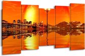 GroepArt - Canvas Schilderij - Steden - Oranje, Rood, Geel - 150x80cm 5Luik- Groot Collectie Schilderijen Op Canvas En Wanddecoraties