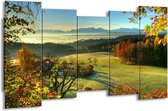 GroepArt - Canvas Schilderij - Landschap - Groen, Grijs, Blauw - 150x80cm 5Luik- Groot Collectie Schilderijen Op Canvas En Wanddecoraties
