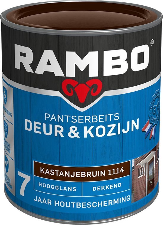 Rambo Pantserbeits Deur & Kozijn Hoogglans Dekkend - Super Vochtregulerend - Kastanjebruin - 0.75L