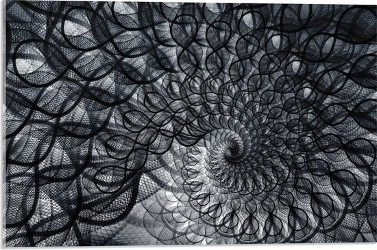Acrylglas - Cirkelvormig Patroon met Zwart, Wit en Grijs - 60x40 cm Foto op Acrylglas (Met Ophangsysteem)