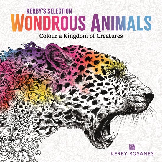 Kerby's Selection Wondrous Animals: Kleur een koninkrijk van schepsels. Een luipaard met een kleurrijke, fantasierijke krans van wezens in plaats van vacht.