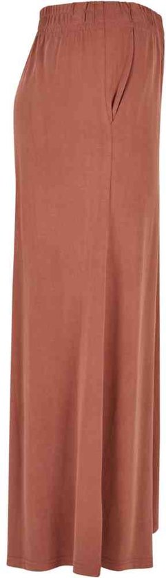 Bruine wijde culotte met elastische tailleband en zijzakken.