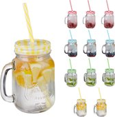 Relaxdays drinkglazen met deksel - set van 12 - mason jar - smoothie glazen - handvat