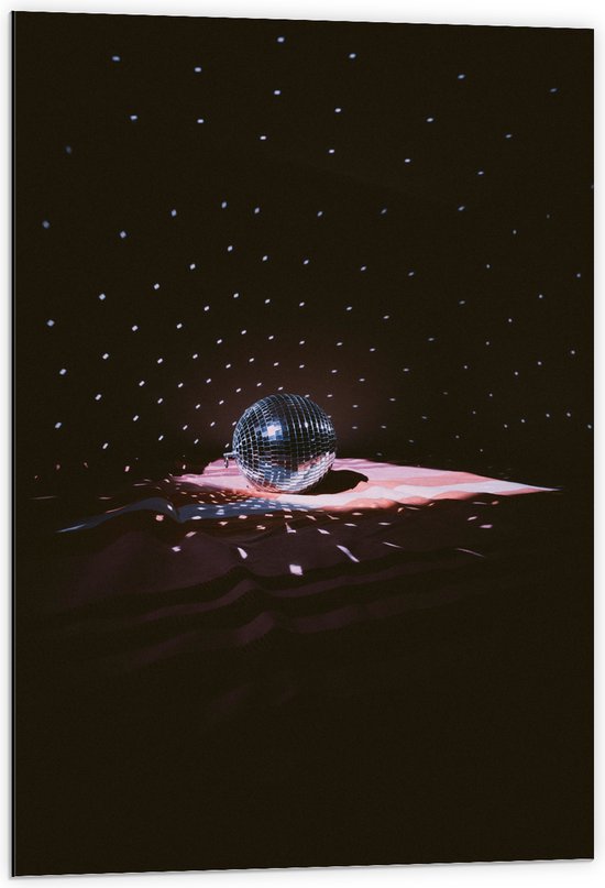 Dibond - Licht Vallend op Discobal in Donkere Ruimte - 60x90 cm Foto op Aluminium (Met Ophangsysteem)