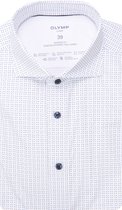 OLYMP Luxor modern fit overhemd 24/7 - wit met licht- en donkerblauw dessin tricot - Strijkvriendelijk - Boordmaat: 41