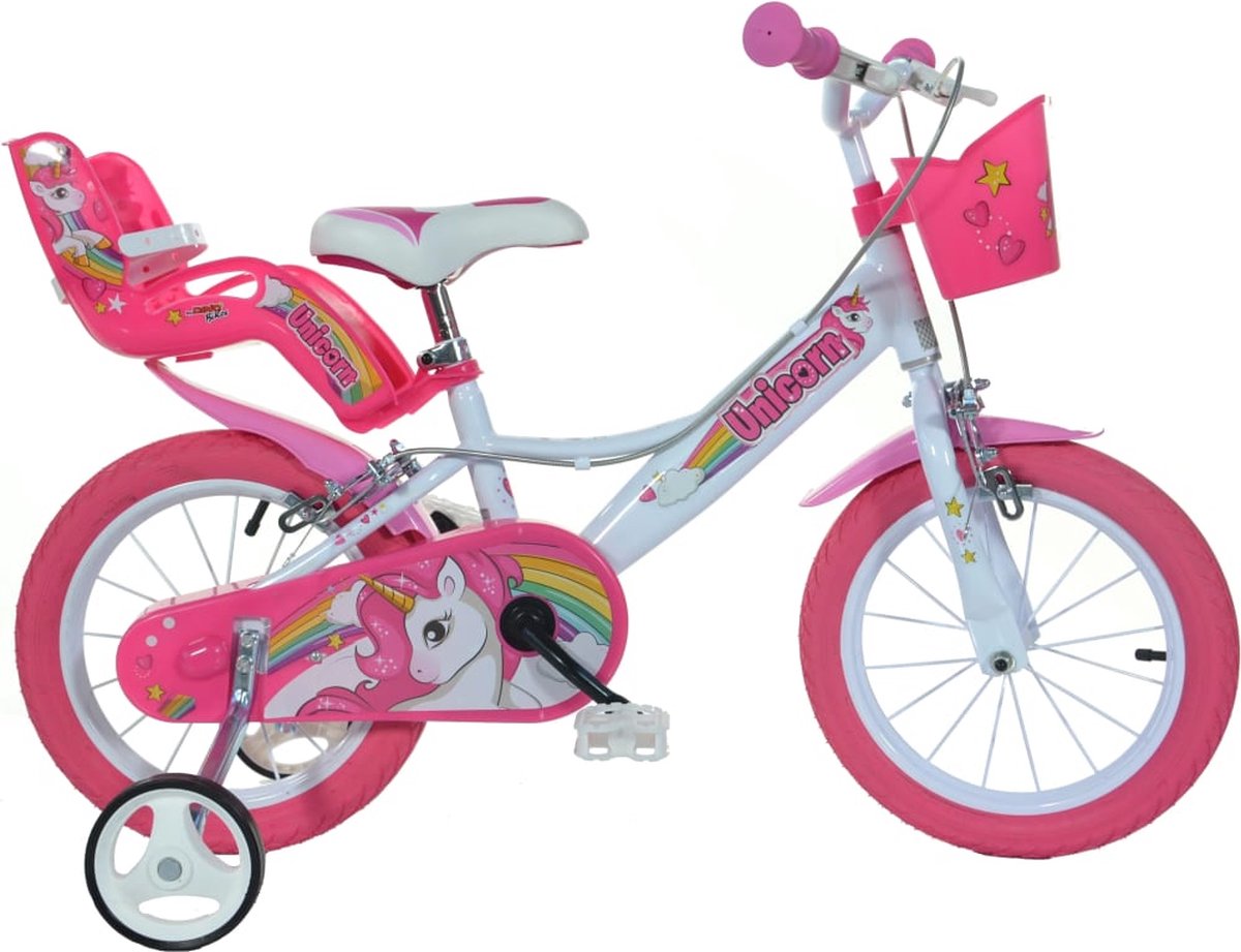 Dino Bikes Eenhoorn Kinderfiets - Meisjes - 14 inch - Wit/Roze
