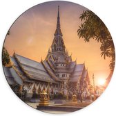 Dibond Muurcirkel - Mooi Kasteel met Zonsondergang in Thailand - 70x70 cm Foto op Aluminium Muurcirkel (met ophangsysteem)