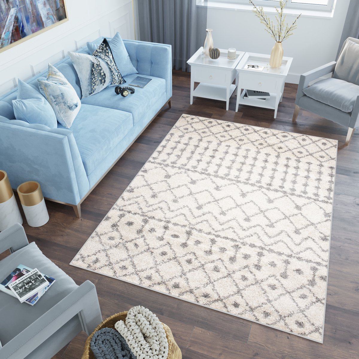 Tapiso Delhi Vloerkleed Ethno Grijs Beige Tapijt Maat- 200x290