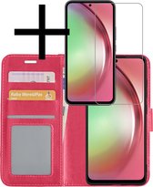 Hoes Geschikt voor Samsung A54 Hoesje Book Case Hoes Flip Cover Wallet Bookcase Met Screenprotector - Donkerroze