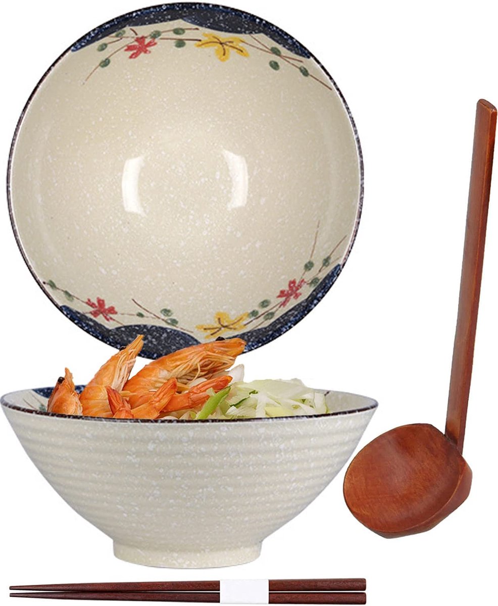 Ramen kom, Japanse kom keramiek, Ramen kom set, Ramen Bowl met lepel eetstokjes, Japanse soepkom 1200 ml, vintage raamschaal, Japans servies