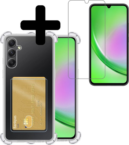 Coque Samsung A34 Porte-cartes Coque Porte-cartes avec protection d'écran - Coque Samsung Galaxy A34 avec porte-cartes Coque - Transparente