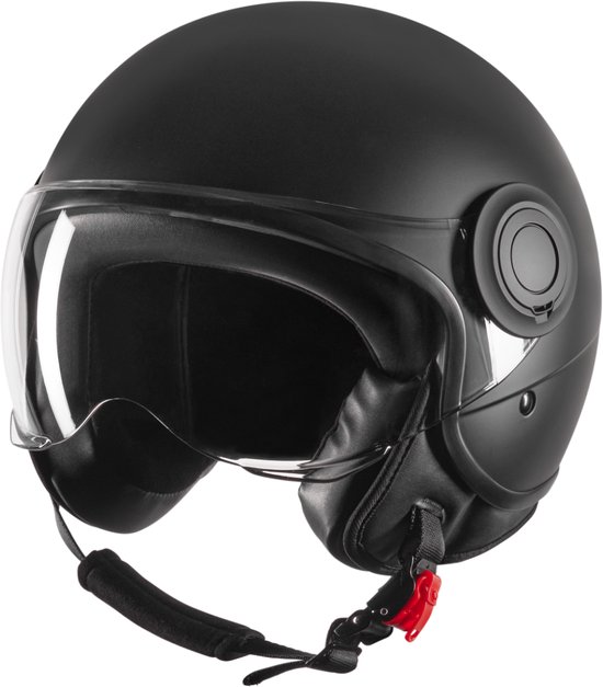 VINZ Vini Scooter Helm / Snorscooter helm / Snorfiets helm /Geschikt voor Helmplicht Blauw Kenteken / ECE 22.06 goedgekeurde Jethelm - Mat Zwart