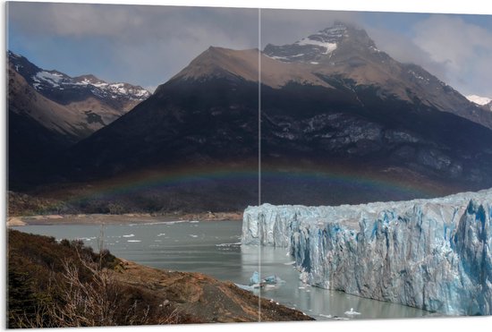 WallClassics - Acrylglas - Regenboog in Landschap met IJskappen - 120x80 cm Foto op Acrylglas (Met Ophangsysteem)