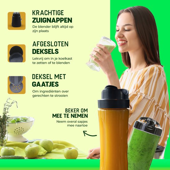 Piatio Blender - Smoothie Maker - Blenders - 13 Delige Set - To go set met Beker - 3 Standen - RVS van Piatio — afbeelding 4