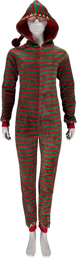 Apollo - Kerst Onesie - Elfje - Multi Groen/Rood - Maat L/XL - Kerst Pyjama - Kerst onesie volwassenen - Onesie volwassenen - Kerst Elfje onesie