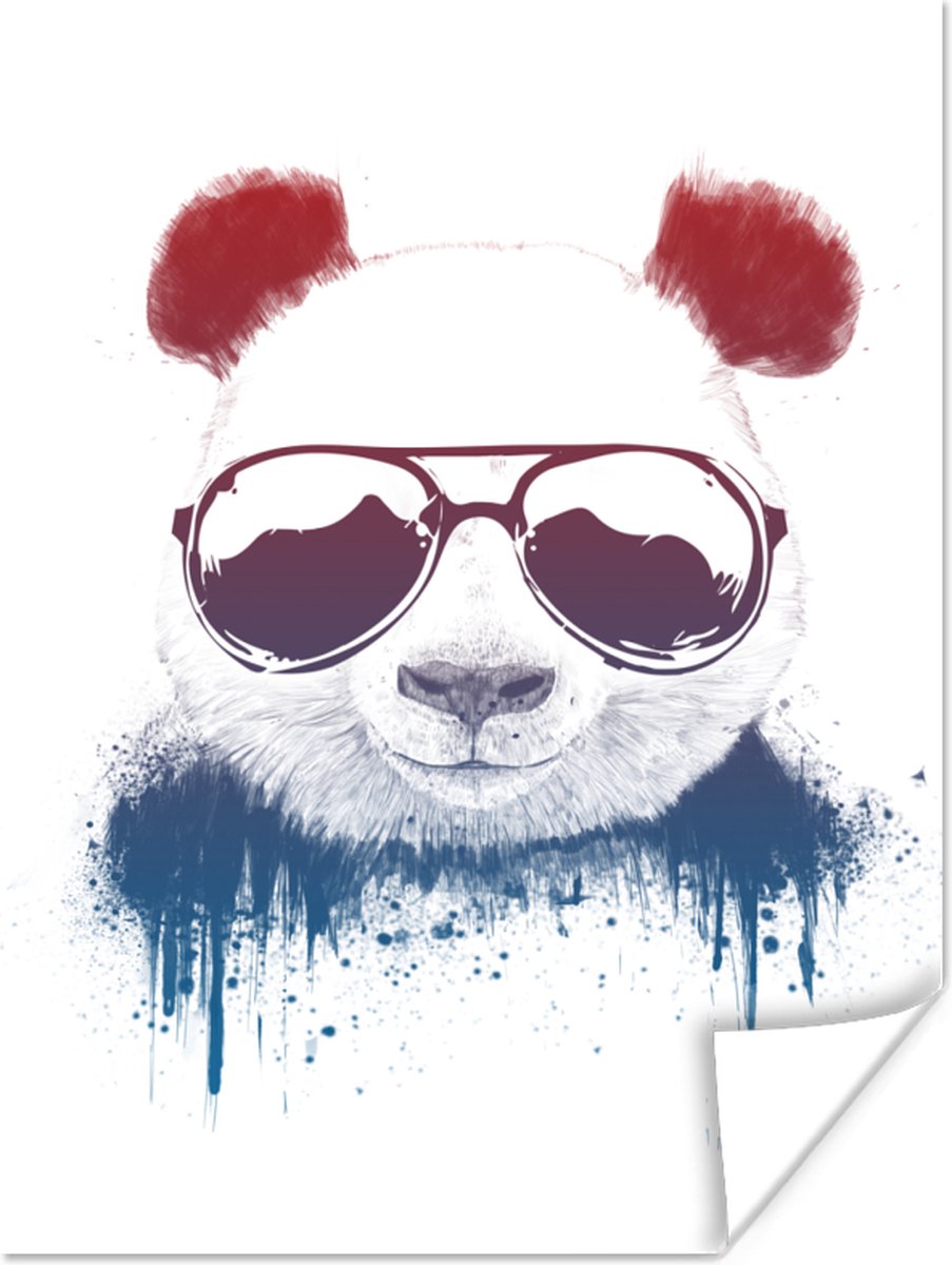 Poster Panda - Bril - Druppels - Wit - 90x120 cm