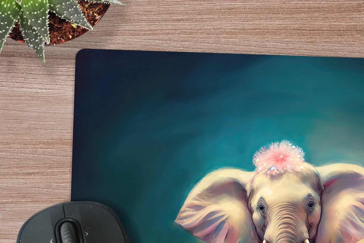 Muismat XXL 80x80 cm - Bureau onderlegger - Bureau mat Olifant - Dieren - Verf - Bloemen - Portret - Kinderen - Bureaumat - Gaming mousepad xl - Bureaulegger groot - Computer deskmat
