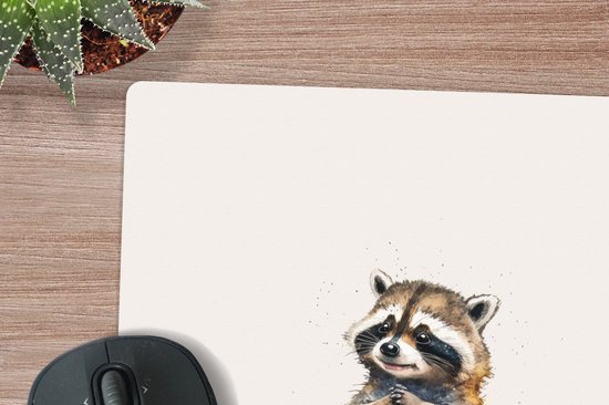 Muismat XXL 40x40 cm - Bureau onderlegger - Bureau mat Wasbeer - Waterverf - Kleuren - Dieren - Kids - Bureaumat - Gaming mousepad xl - Bureaulegger groot - Computer deskmat