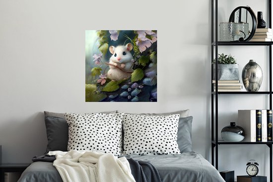 Muurstickers - Sticker Folie - Muis - Bos - Bloemen - Illustratie - Bosdieren - 50x50 cm - Plakfolie - Muurstickers Kinderkamer - Zelfklevend Behang - Zelfklevend behangpapier - Stickerfolie