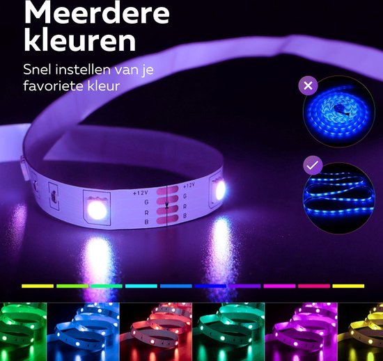 BYER RGB LED Strip Licht 15 Meter - Muzieksynchronisatie + Kleurverandering - Ingebouwde Microfoon - App Bediening + Afstandsbediening - Verlichting - 5050 RGB Led (5M/10M/15M/20M/30M)