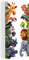 Peinture sur toile Jungle - Animaux - Garçons - Filles - Girafe - Éléphant - Kids - 40x80 cm - Décoration murale