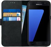 Rosso Deluxe Echt Leer Book Case Hoesje Geschikt voor Samsung Galaxy S7 | Ruimte voor drie pasjes | Portemonnee Book Case | Met Pasjeshouder | Zwart