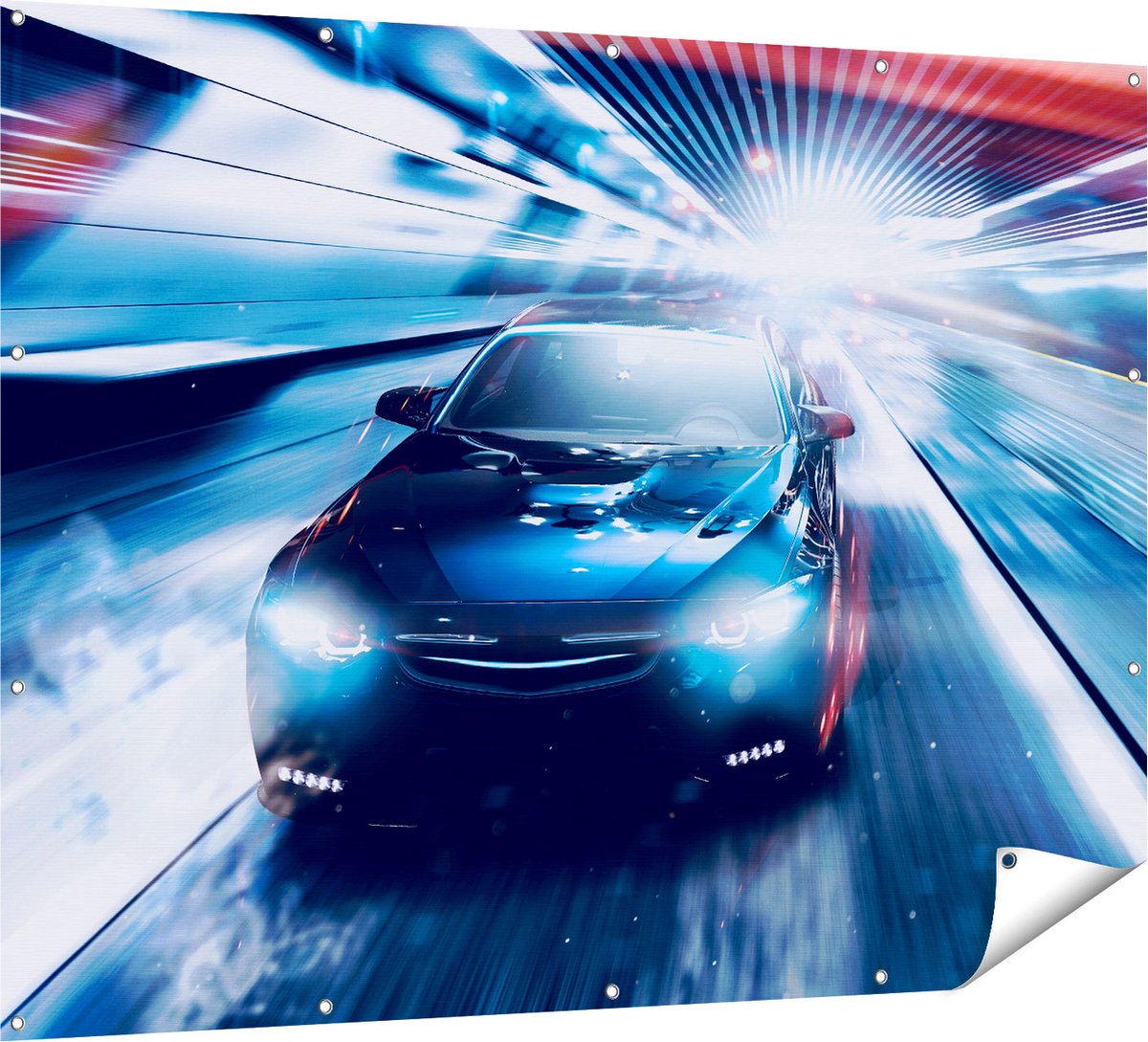 Gards Tuinposter Zwarte Sportwagen Auto - Abstract - 160x120 cm - Tuindoek - Tuindecoratie - Wanddecoratie buiten - Tuinschilderij Multikleur