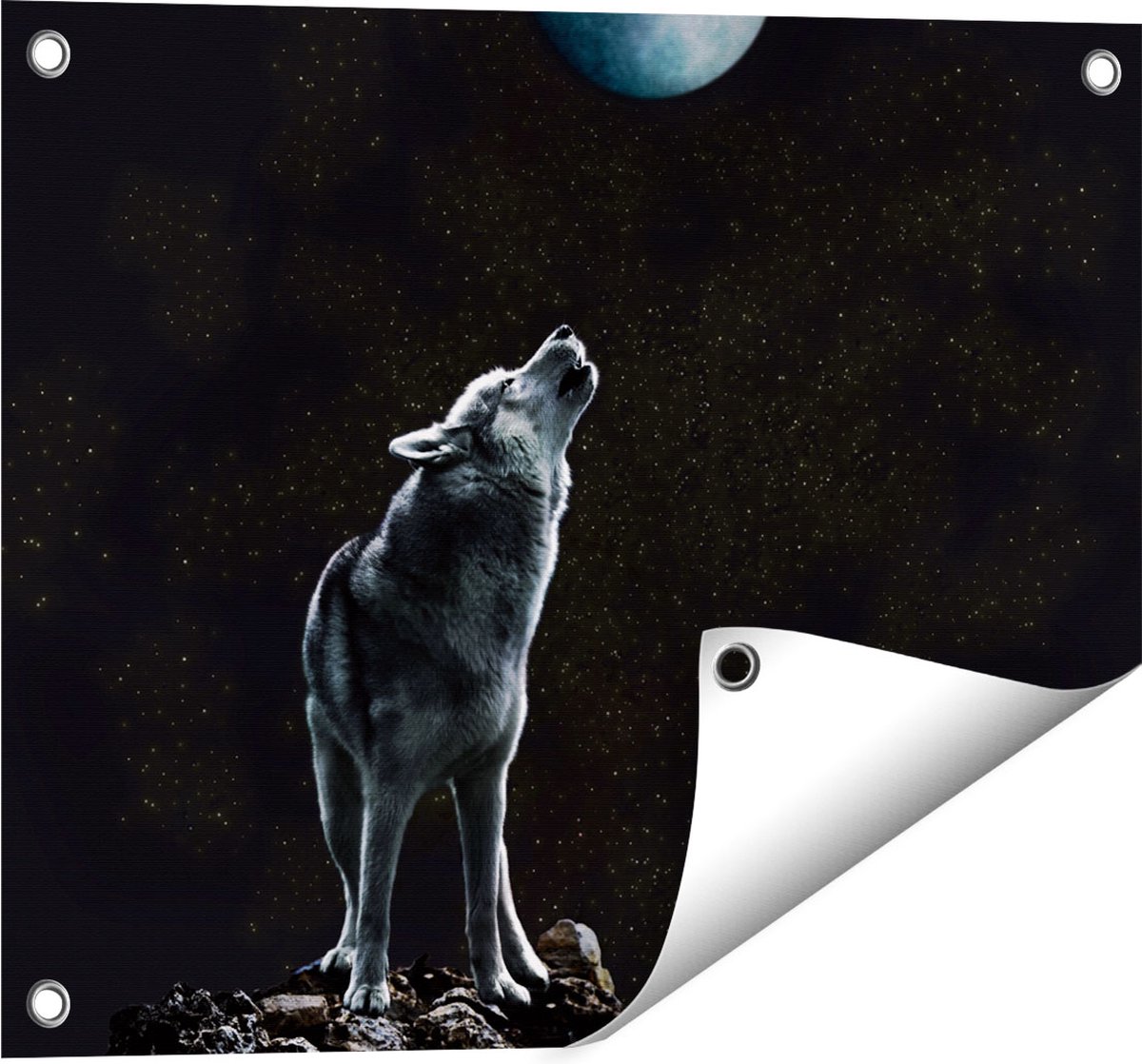 Gards Tuinposter Wolf Huilt naar de Volle Maan - 50x40 cm - Tuindoek - Tuindecoratie - Wanddecoratie buiten - Tuinschilderij Multikleur