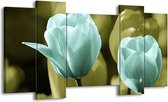 GroepArt - Schilderij - Tulp - Blauw, Zwart, Groen - 120x65 5Luik - Foto Op Canvas - GroepArt 6000+ Schilderijen 0p Canvas Art Collectie - Wanddecoratie