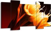 GroepArt - Schilderij - Tulp - Geel, Oranje, Bruin - 120x65 5Luik - Foto Op Canvas - GroepArt 6000+ Schilderijen 0p Canvas Art Collectie - Wanddecoratie