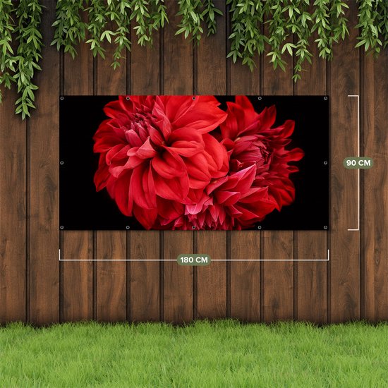 Gards Affiche de jardin Fleurs de Dahlia Rouge - 180x90 cm - Toile de jardin - Décoration de jardin - Décoration murale extérieur - Tableau de jardin