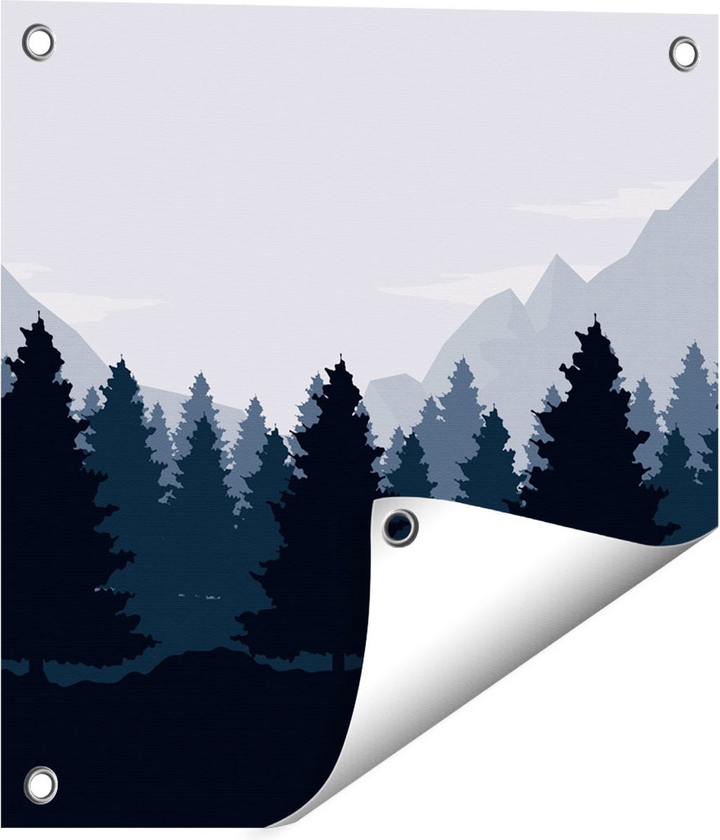 Gards Tuinposter Bos met Bomen Illustratie - Abstract - 40x40 cm - Tuindoek - Tuindecoratie - Wanddecoratie buiten - Tuinschilderij Multikleur