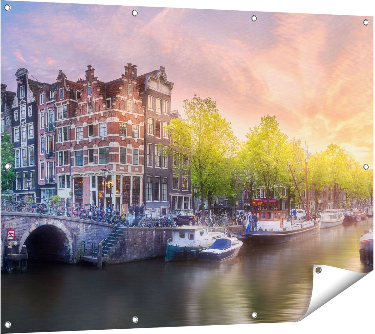 Gards Tuinposter Amsterdamse Grachten - 120x90 cm - Tuindoek - Tuindecoratie - Wanddecoratie buiten - Tuinschilderij Multikleur